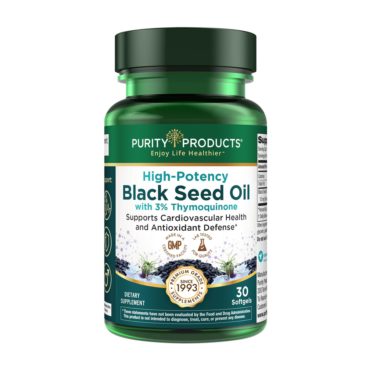 Purity Products High Potency Black Seed Oil Double Strength - 30 Softgels