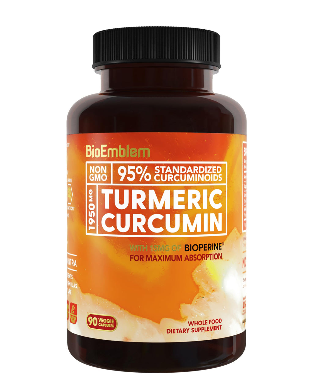 BioEmblem Turmeric Curcumin with BioPerine 95% Curcuminoids - 90 Capsules