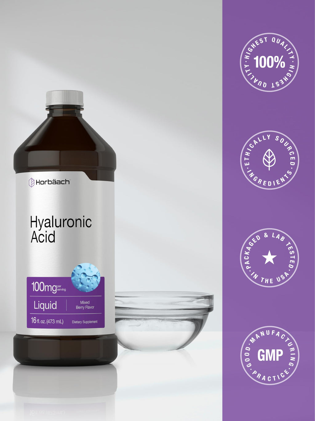 Horbäach Liquid Hyaluronic Acid Supplement 100 mg - 16 oz - image 7