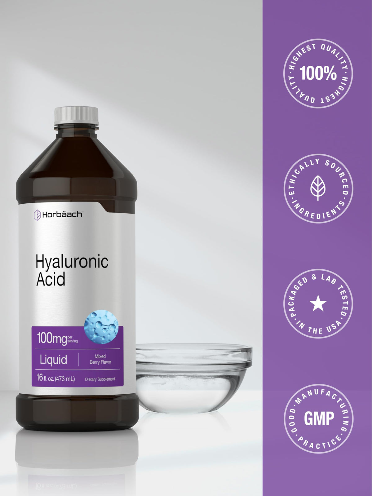 Horbäach Liquid Hyaluronic Acid Supplement 100 mg - 16 oz - image 7