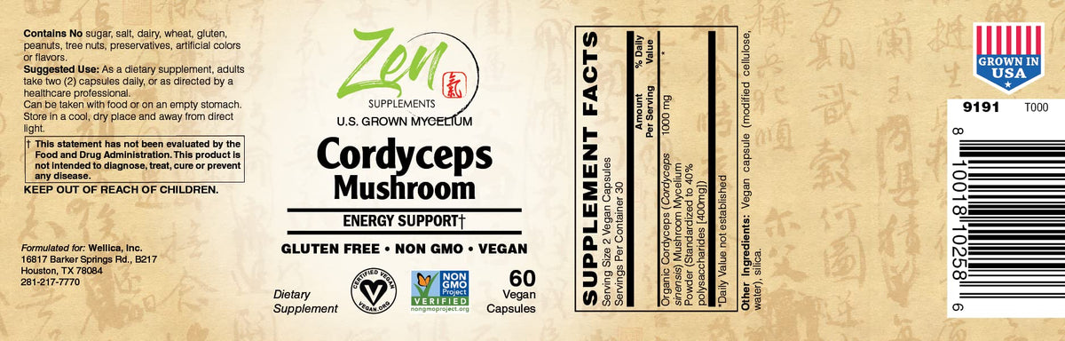 Zen Supplements Cordyceps Mushroom Supplement - 60 Vegetarian Capsules - image 2