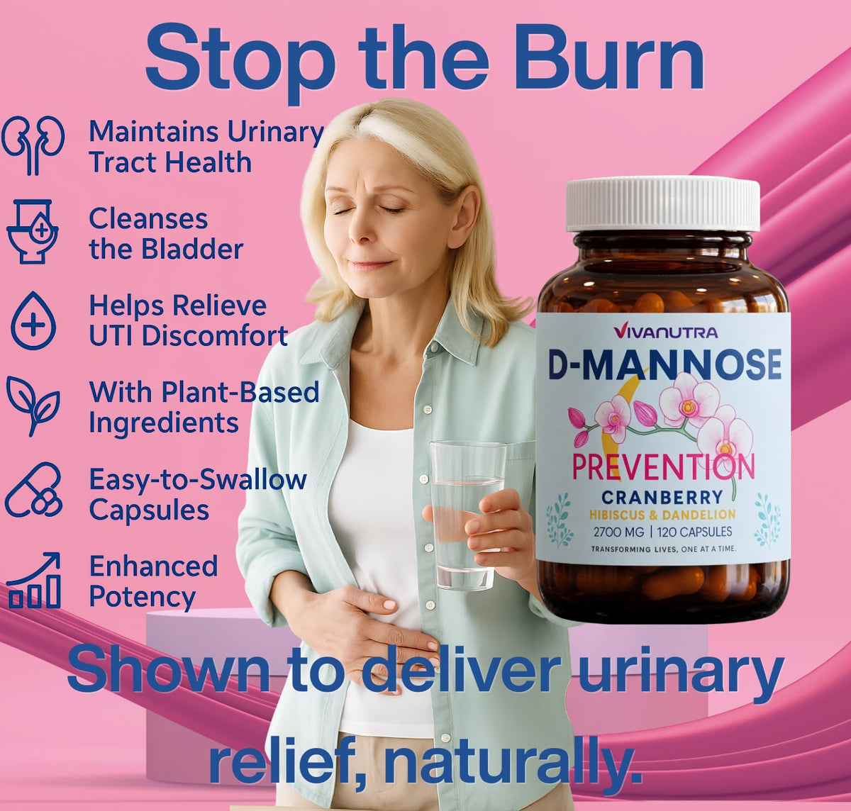 VIVANUTRA D-Mannose 2000mg with Cranberry & Hibiscus - 120 Capsules - image 2