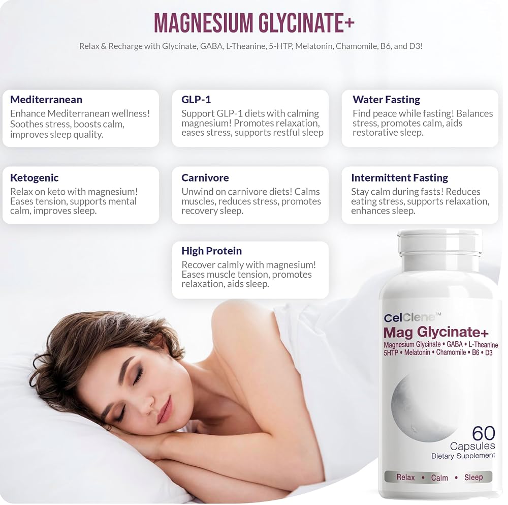 CELCLENE Magnesium Glycinate+ Sleep Support - 60 Vegetarian Capsules - image 2