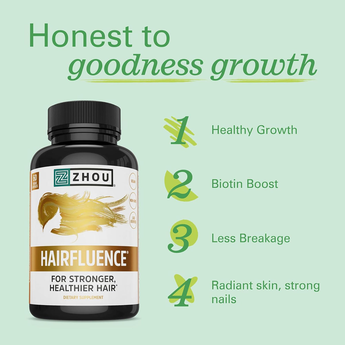ZHOU Hairfluence Hair Growth Supplement - 60 Veggie Capsules - image 2