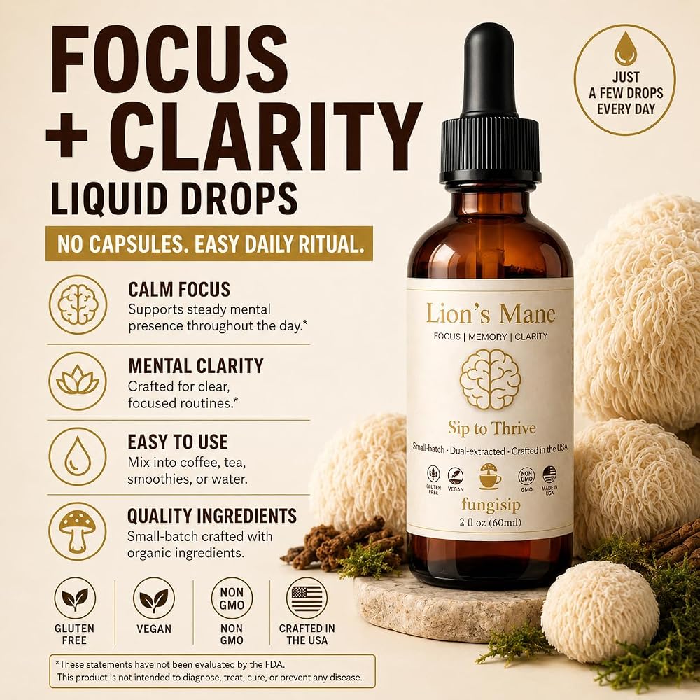 FUNGISIP Lion's Mane Mushroom Tincture Drops for Focus & Clarity - 2 oz - image 2