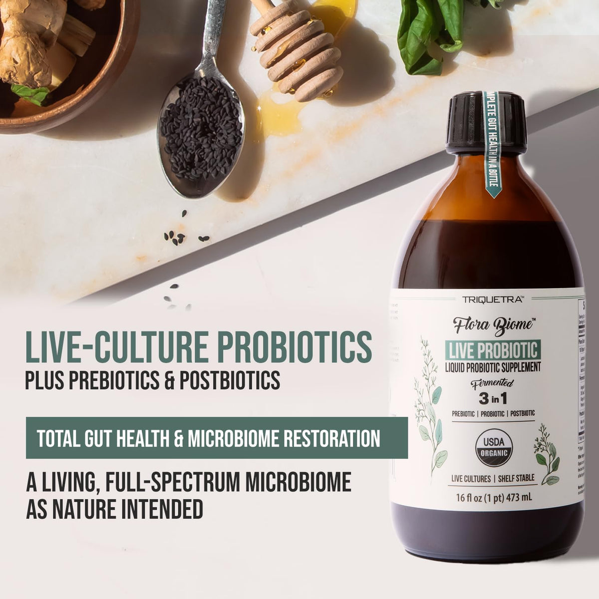 Triquetra Health Flora Biome Organic Live Culture Probiotic - 16 Fl Oz - image 2