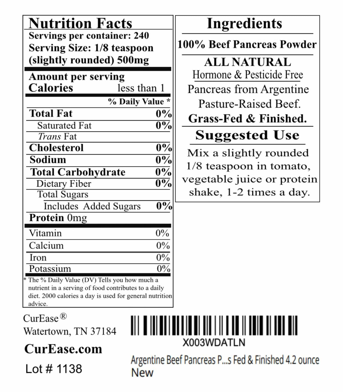 CurEase Argentine Beef Pancreas Powder - 4.2 Ounce - image 3