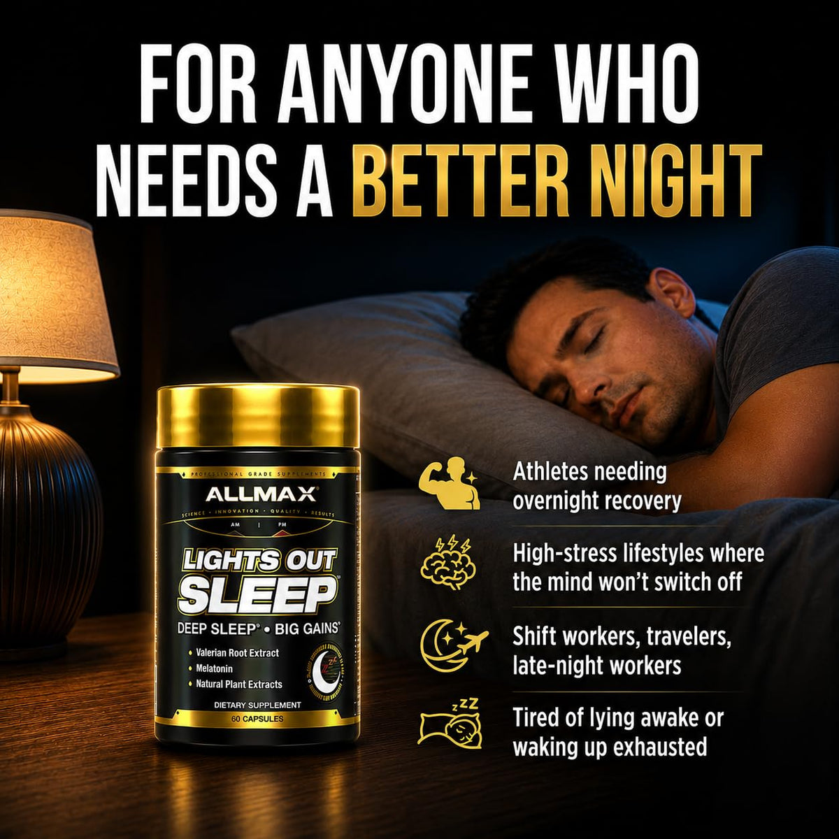 ALLMAX Lights Out Sleep Melatonin & Valerian Root - 60 Capsules - image 6