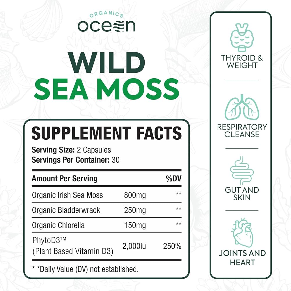 Organics Ocean Wild Sea Moss Capsules - 100% Organic Irish Sea Moss