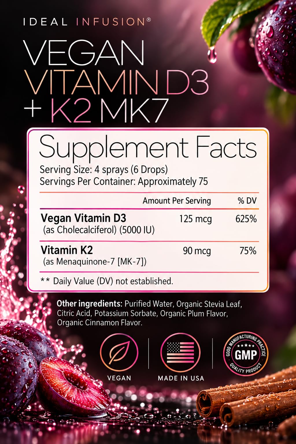 Ideal Infusion Vegan Vitamin D3 5000 IU with K2 Liquid Spray - 75 Servings - image 2