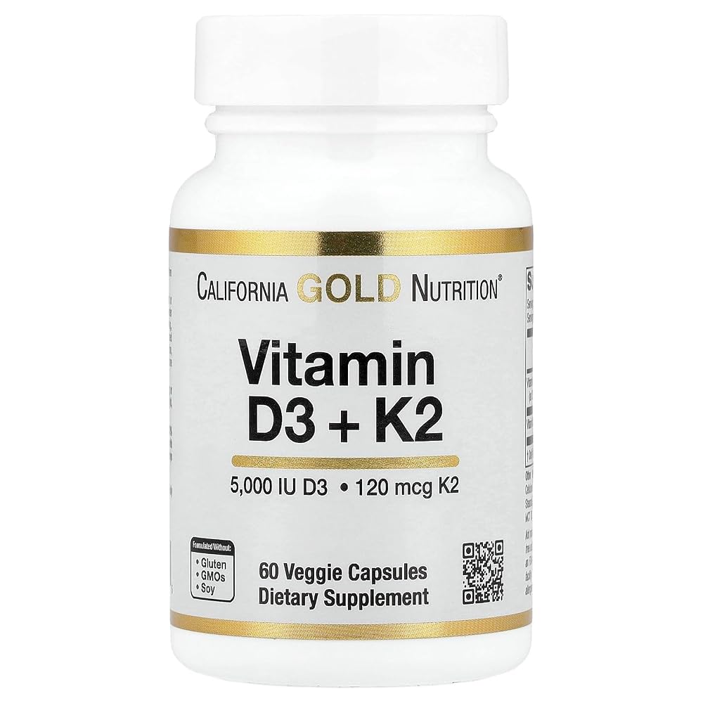 California Gold Nutrition Vitamin D3 + K2 MK-7 - 60 Veggie Capsules