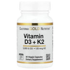 California Gold Nutrition Vitamin D3 + K2 MK-7 - 60 Veggie Capsules