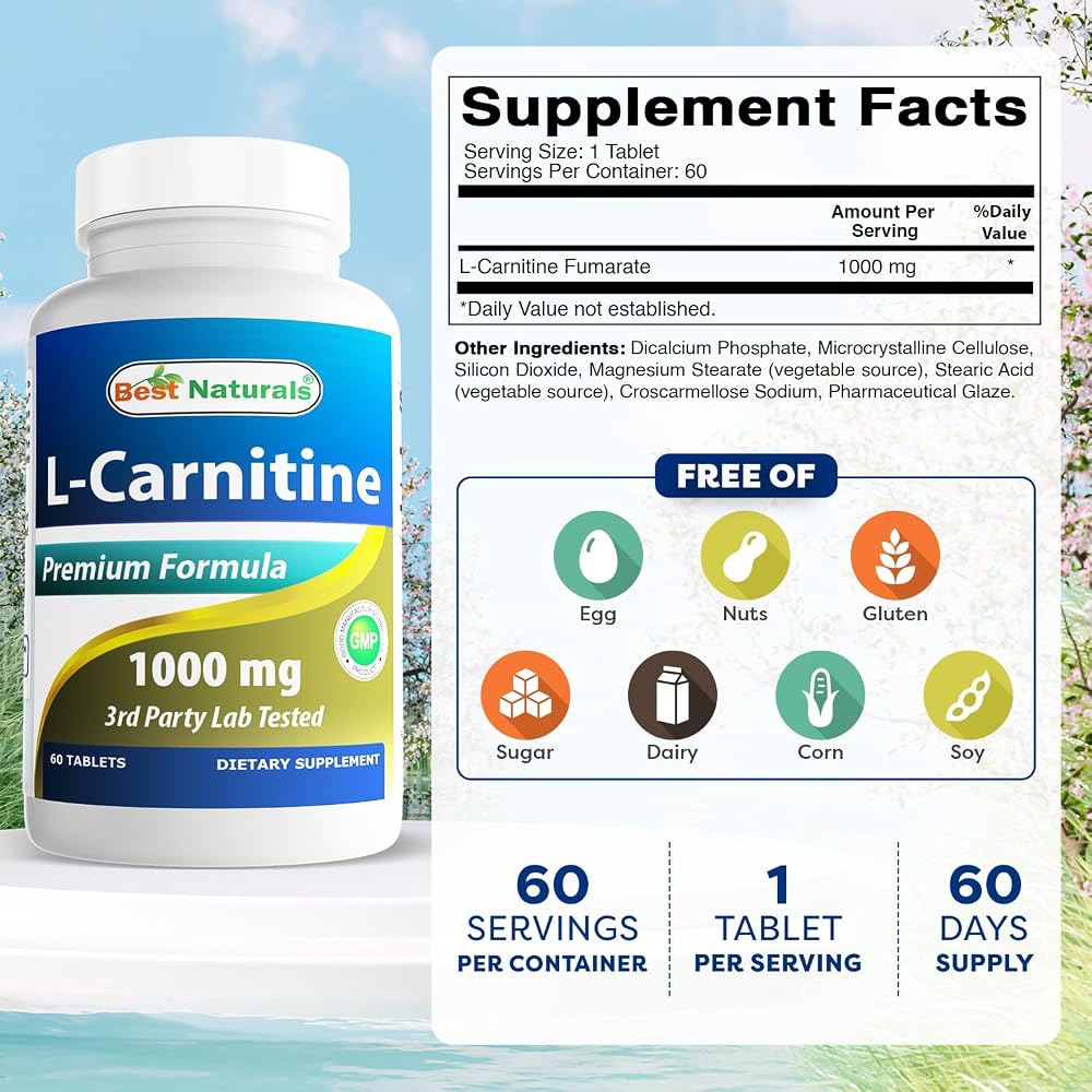 Best Naturals Acetyl L-Carnitine 1000 mg - 180 Capsules - image 2