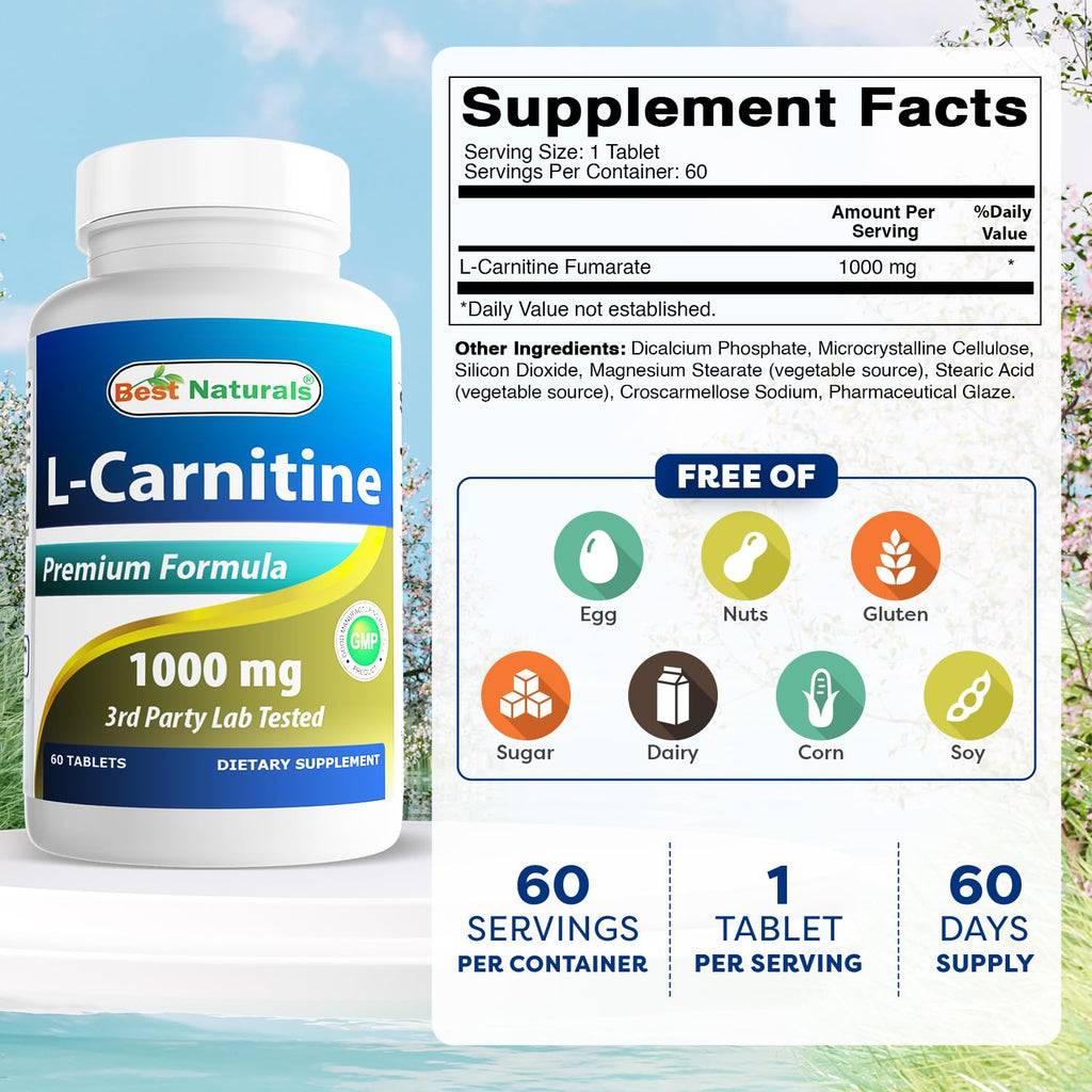 Best Naturals Acetyl L-Carnitine 1000 mg - 180 Capsules - image 2