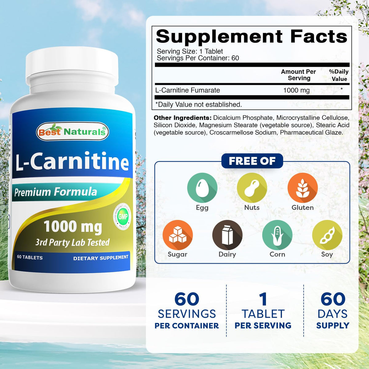 Best Naturals Acetyl L-Carnitine 1000 mg - 180 Capsules - image 2