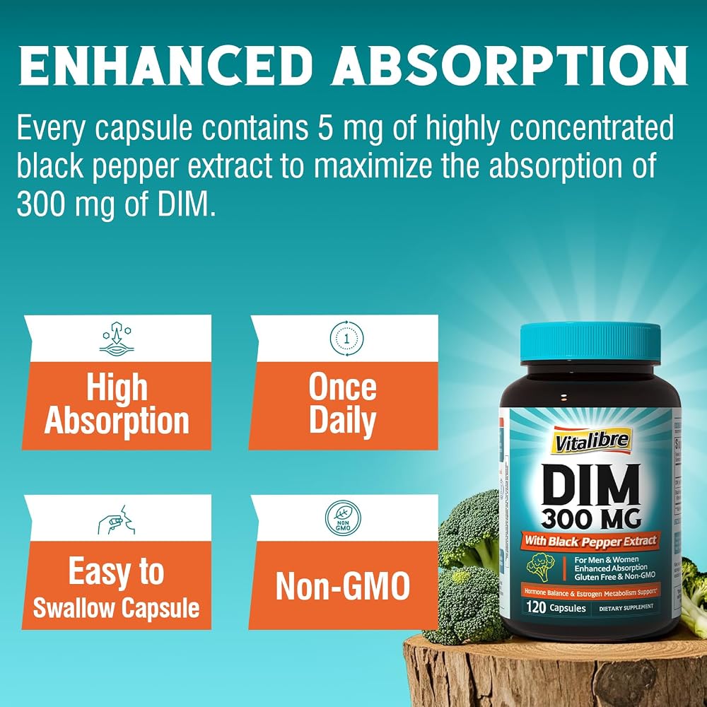Vitalibre DIM Supplement 300 mg Hormone Balance - 120 Capsules - image 5