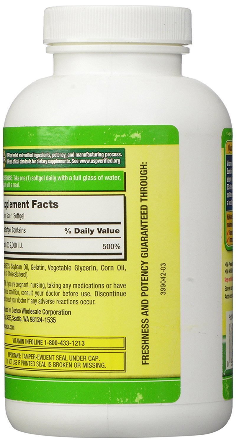 Kirkland Signature Vitamin D3 2000 IU - 600 Softgels - image 3