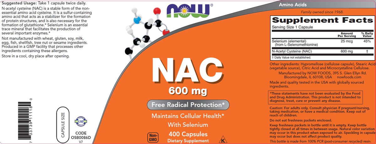 NOW Foods NAC 600 mg N-Acetyl Cysteine with Selenium - 400 Capsules - image 4