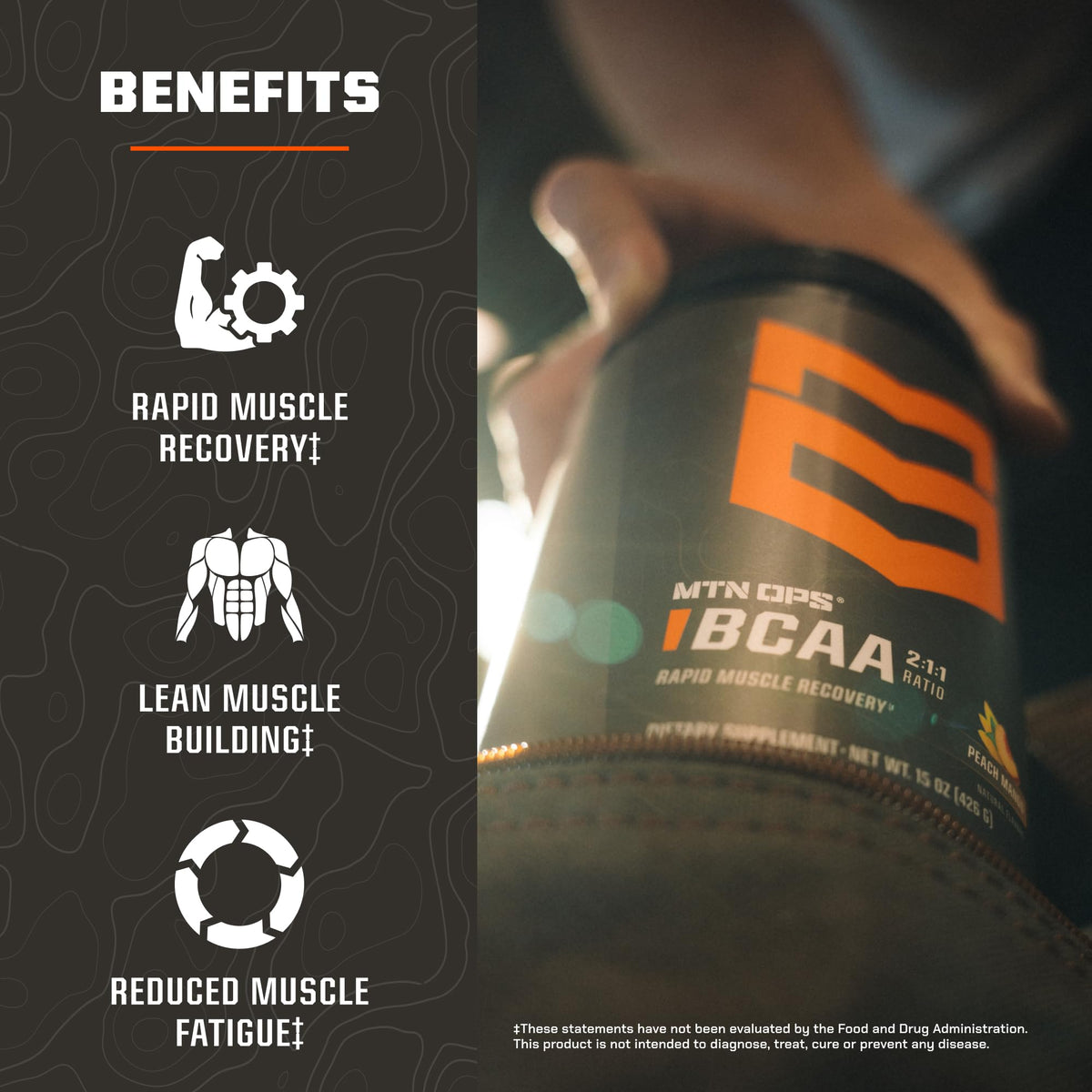 MTN OPS BCAA Powder for Muscle Recovery, Peach Mango - 14.1 oz - image 3