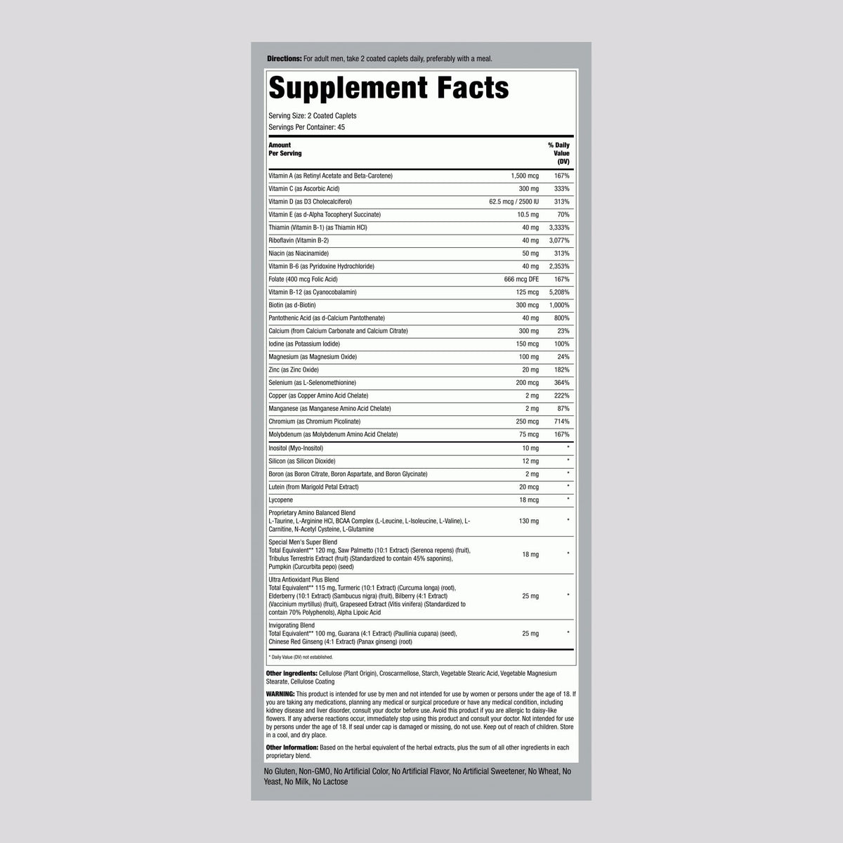 Piping Rock Men's Multivitamin - 90 Caplets - image 2
