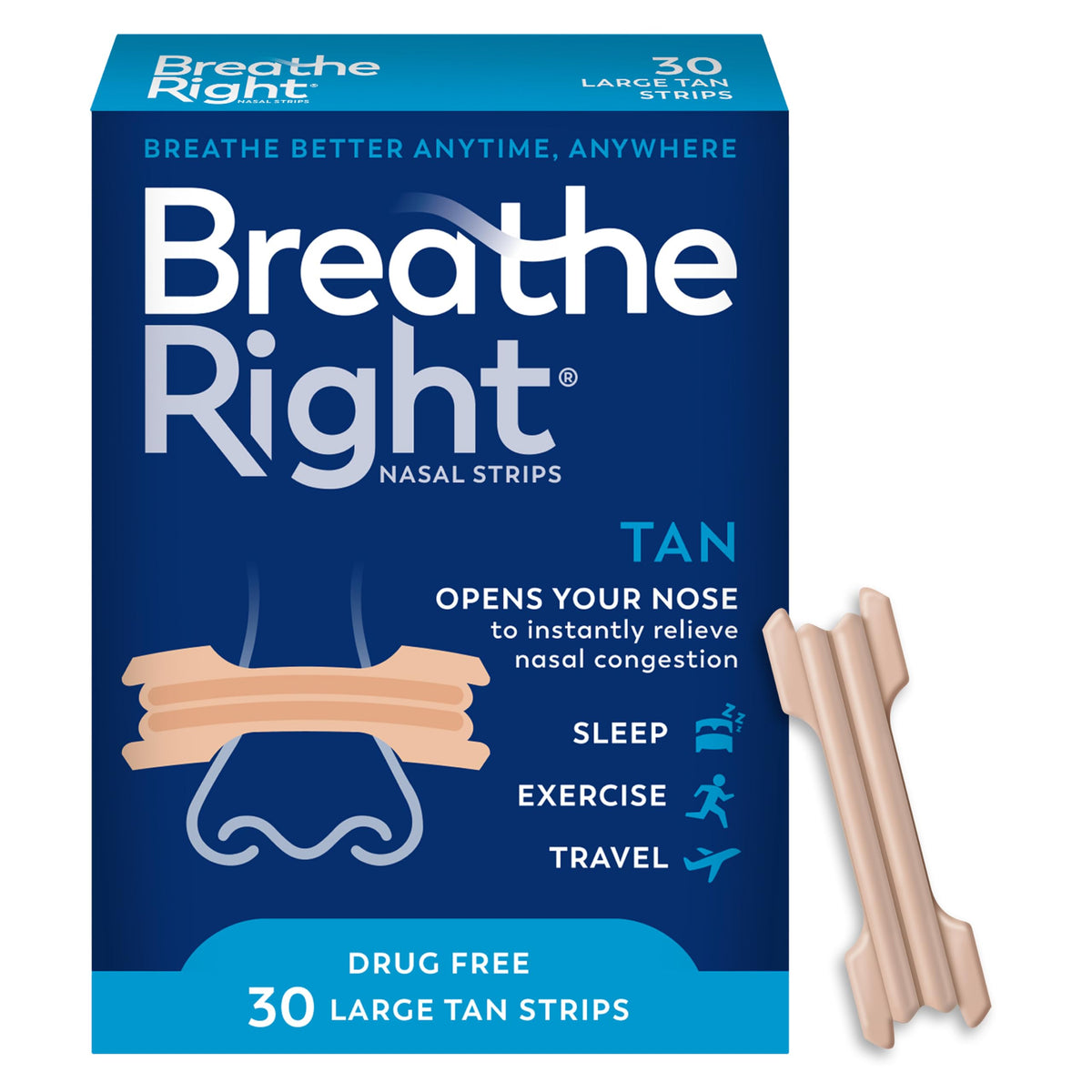 Breathe Right Nasal Strips Large, Relieves Nasal Congestion - 30 Count