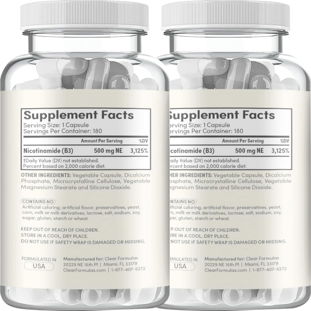 Clear Formulas Vitamin B3 Nicotinamide 500mg - High Absorption Form