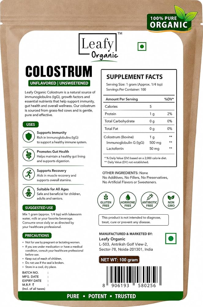 Leafy Organic Colostrum Powder for Gut Health & Immune Support - 100g - image 2