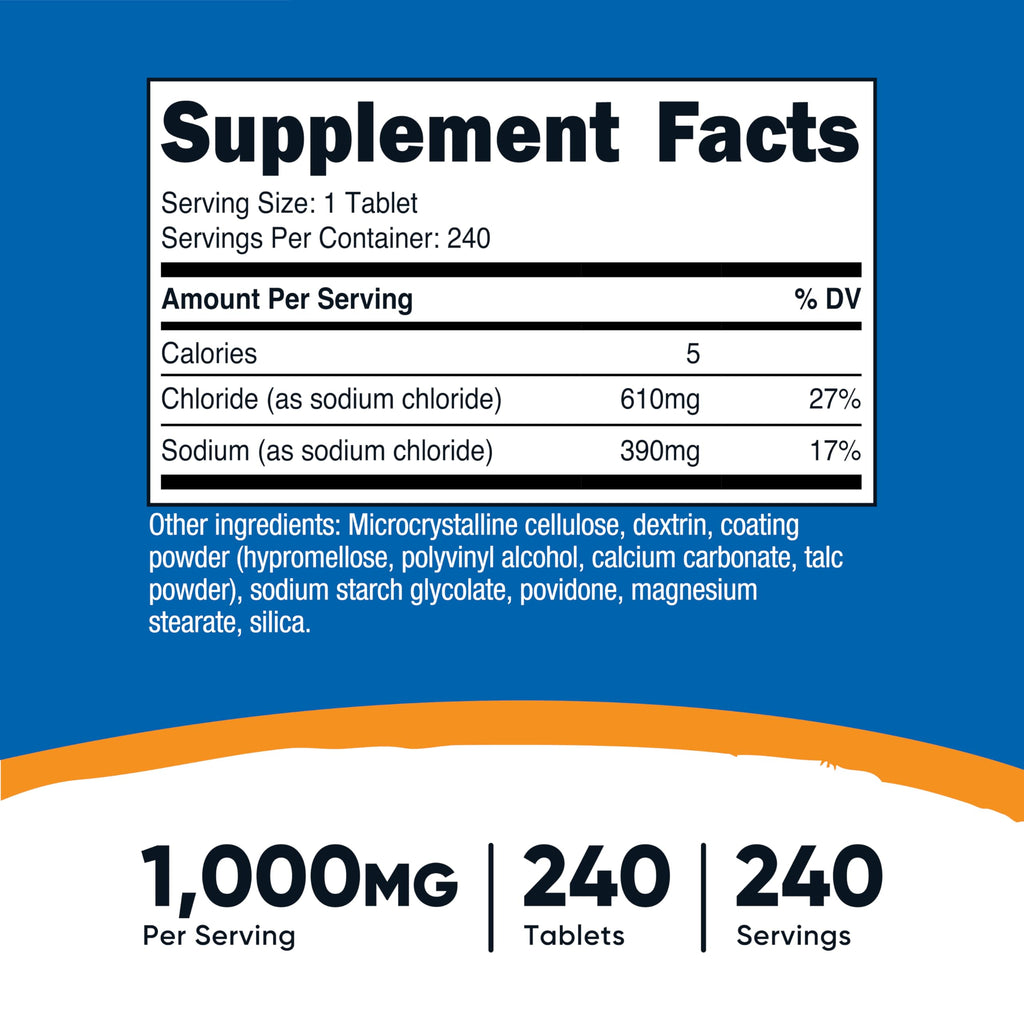 Nutricost Sodium Chloride 1000mg Salt Tablets - 240 Tablets - image 2