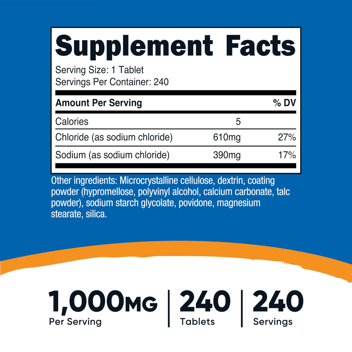Nutricost Sodium Chloride 1000mg Salt Tablets - 240 Tablets - image 2