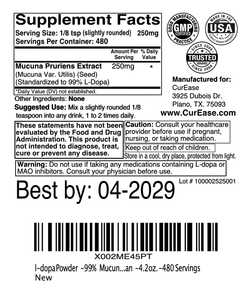l-dopa Mucuna Pruriens Extract Powder 99% L-Dopa - 4.2oz - image 2