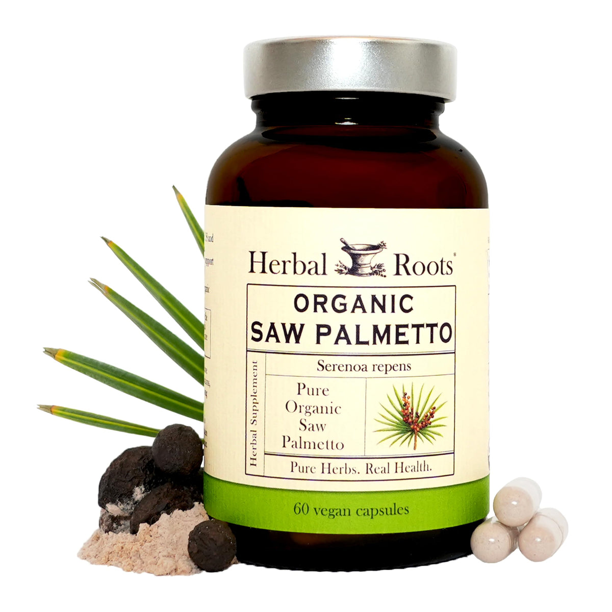 Herbal Roots Organic Saw Palmetto Supplement - 60 Vegan Capsules