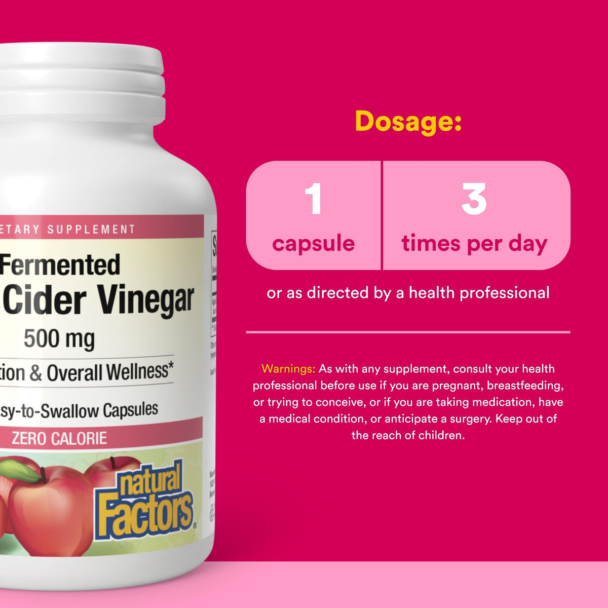 Natural Factors Apple Cider Vinegar Capsule for Digestion - 180 Capsules - image 3