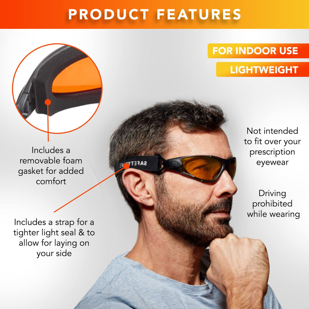 SafetyBlue Deluxe Blackout Sleep Glasses Amber Lens - 1 Pair - image 6