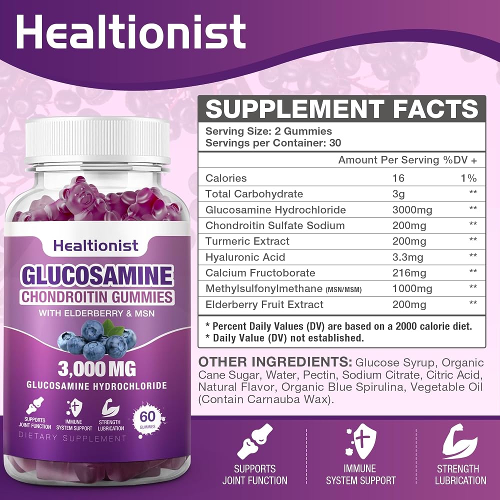 Healtionist Glucosamine Chondroitin Gummies with MSM & Elderberry - 120 Count - image 2