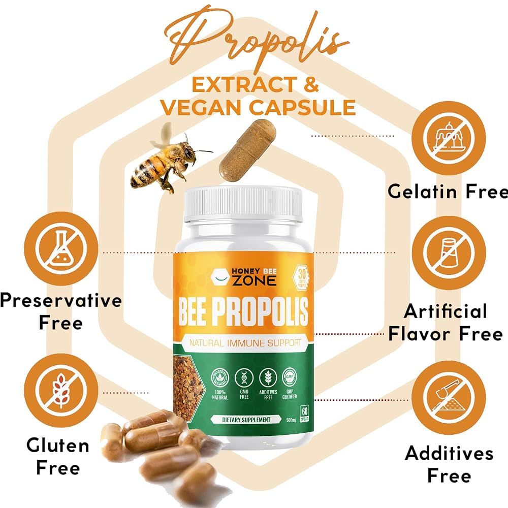 HONEYBEEZONE Bee Propolis Capsules Immune Support - 60 Vegetarian Capsules - image 3