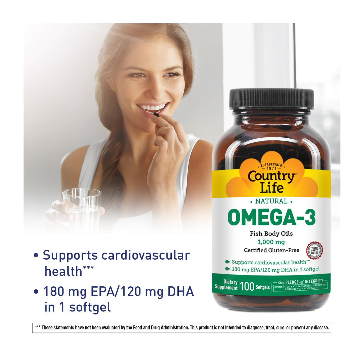 Country Life Omega-3 Fish Oil 1000 mg EPA DHA - 100 Softgels - image 2