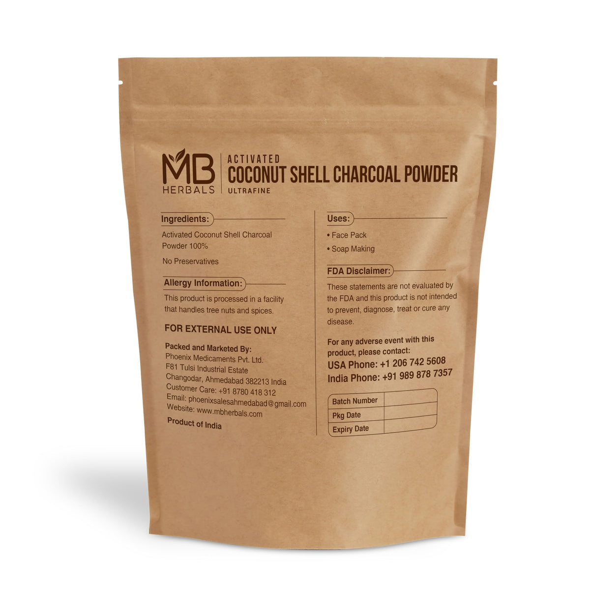 MB Herbals Activated Charcoal Powder from Coconut Shell 3.5 oz (100