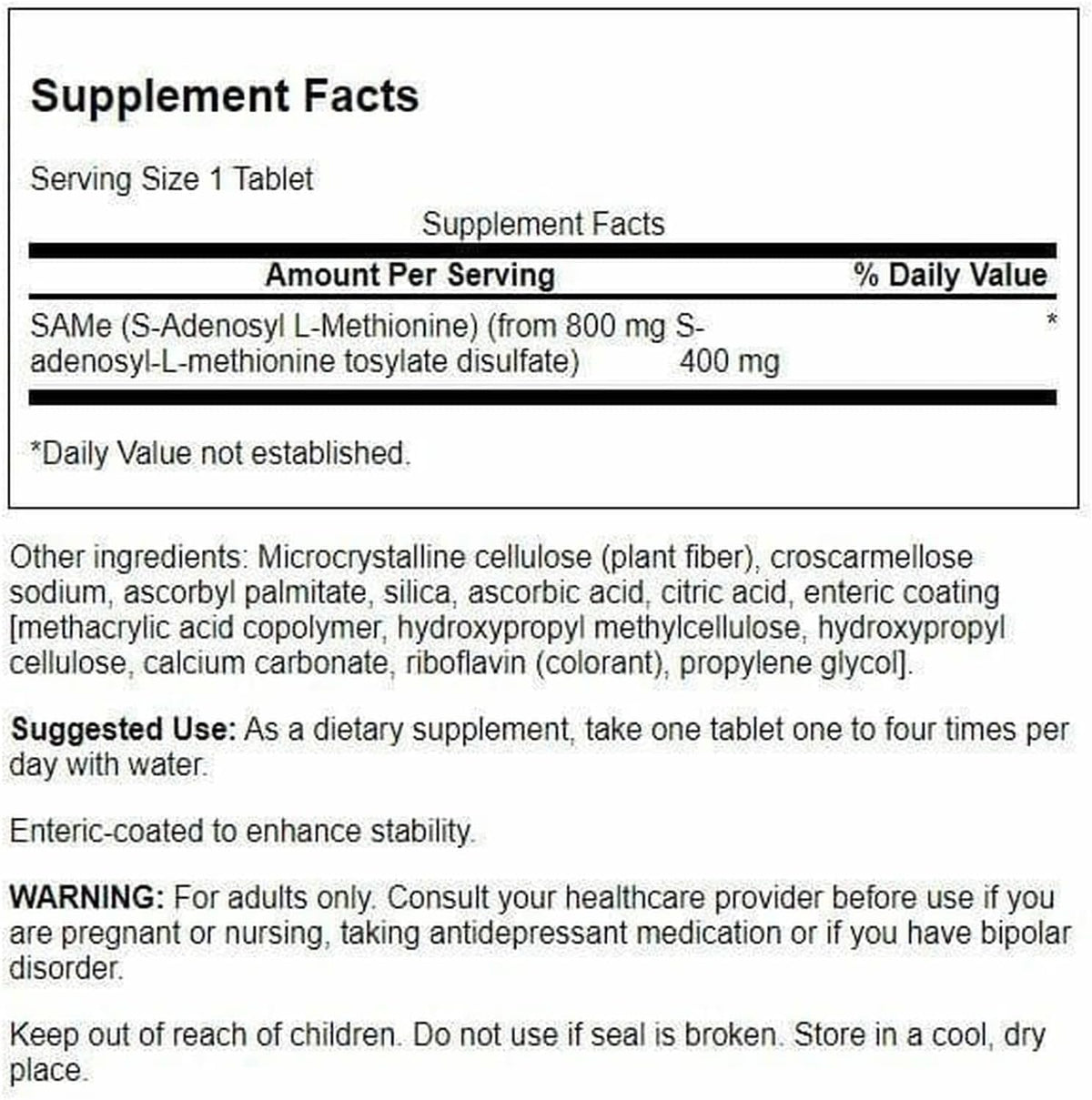 Swanson Ultra SAMe 400 mg - 30 Tablets - image 2