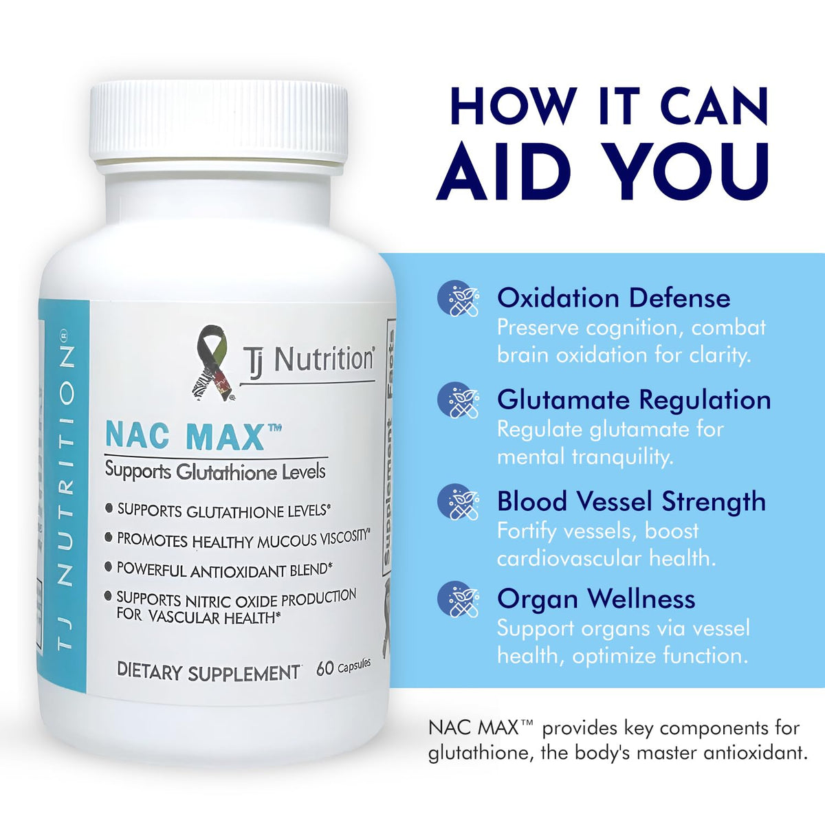 TJ Nutrition NAC MAX N-Acetylcysteine Antioxidant Blend - 60 Capsules - image 3