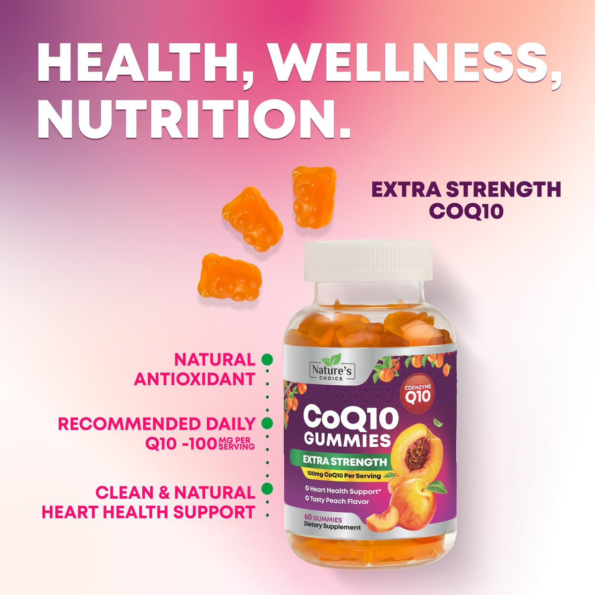 Nature's Choice CoQ10 Gummies 100mg - 3X Strength Co Q10 Gummies