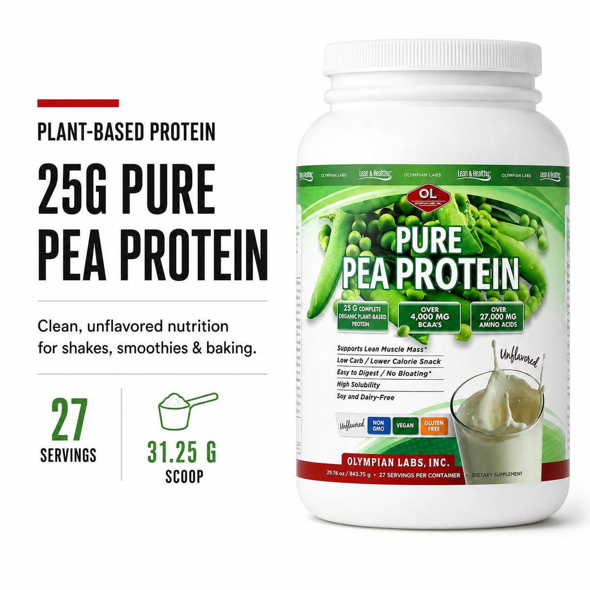 Olympian Labs Plant Based Pea Protein Powder Unflavored - 2 Pound - image 2