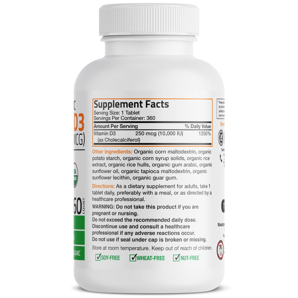 Bronson Vitamin D3 10,000 IU USDA Organic - 360 Tablets - image 2