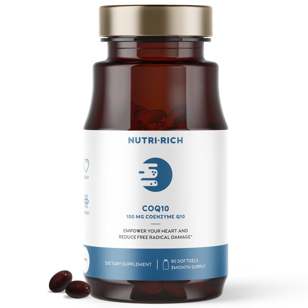 Nutri-Rich CoQ10 100mg Softgels for Heart Health & Energy - 90 Softgels