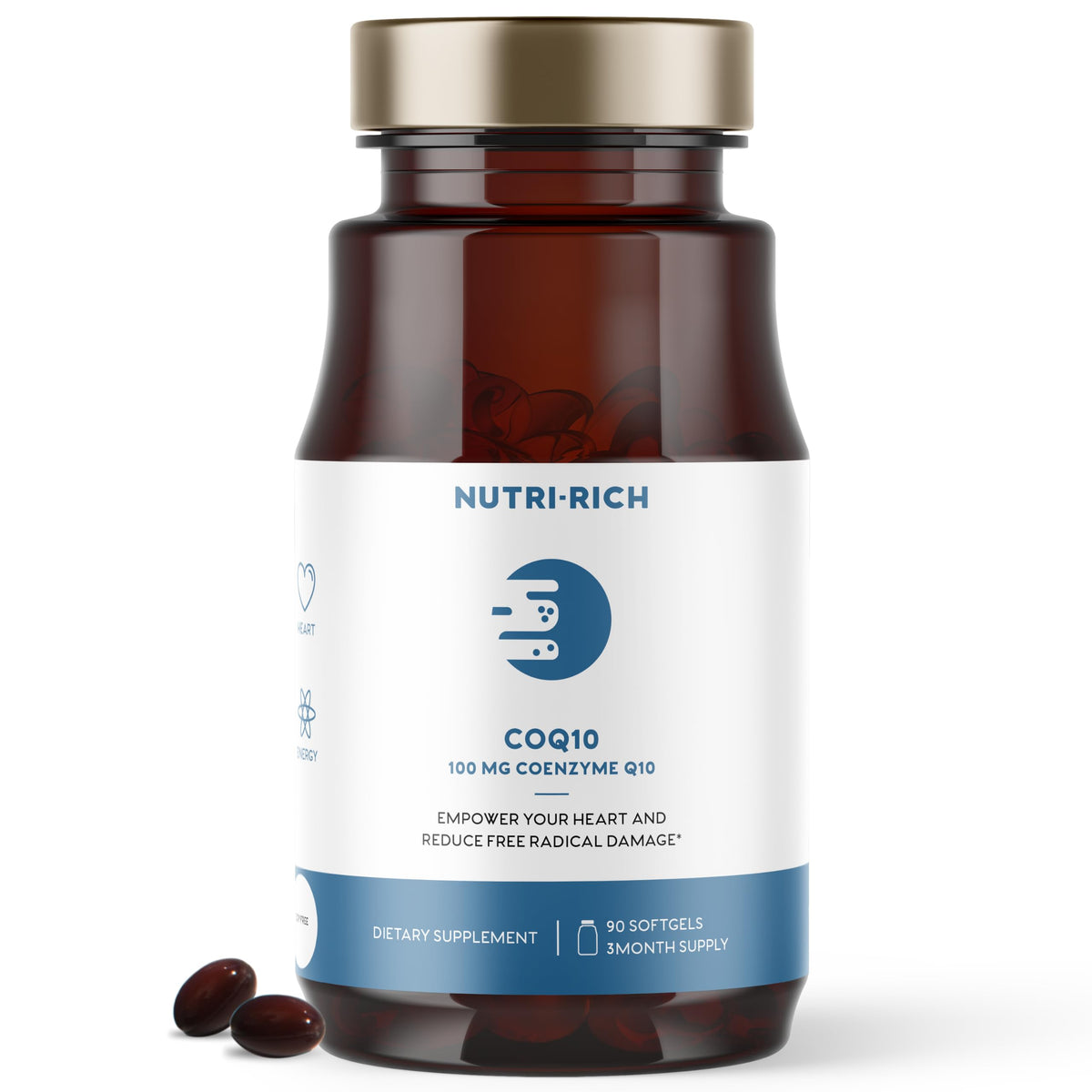 Nutri-Rich CoQ10 100mg Softgels for Heart Health & Energy - 90 Softgels