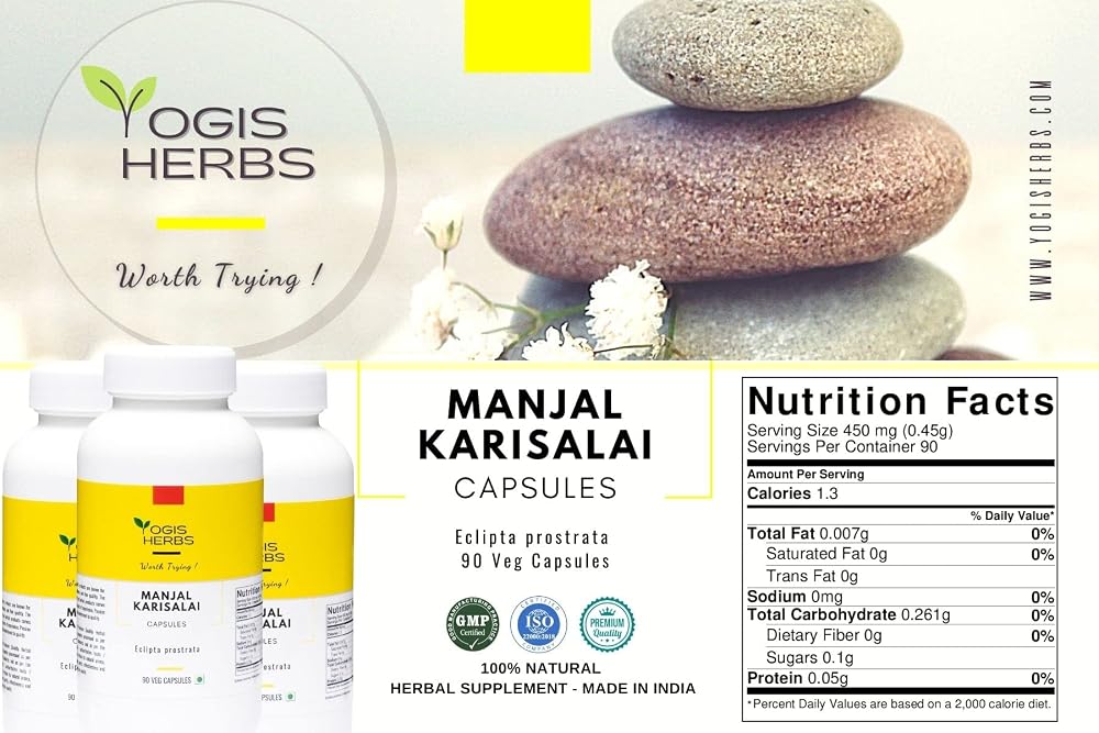 YOGIS HERBS Manjal Karisal Bhringraj Capsules - 90 Vegetarian Capsules - image 2