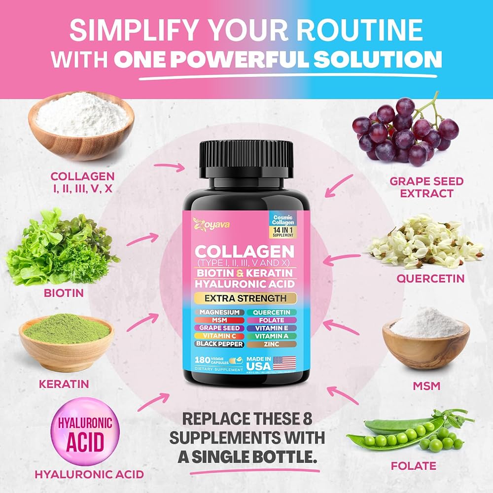 Zoyava Collagen Peptides 14-in-1 with Biotin & Keratin - 180 Capsules - image 3