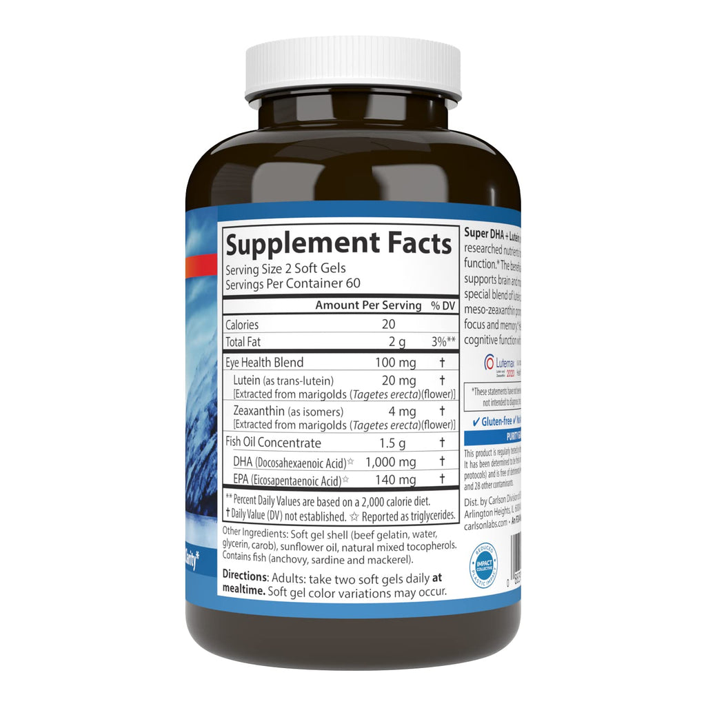 Carlson Super DHA Plus Lutein 1000 mg - 120 Softgels - image 2