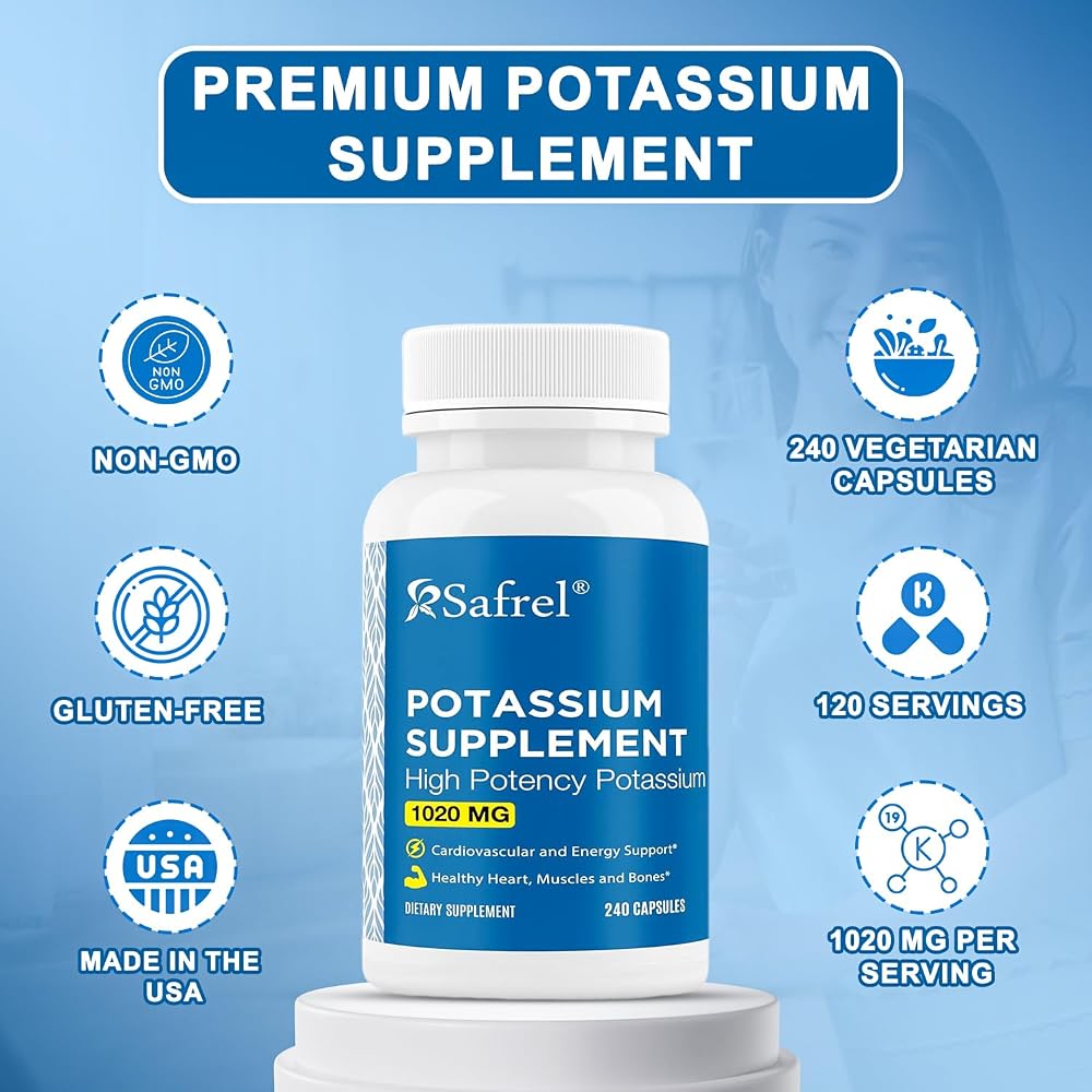 Safrel Potassium Supplement 1020 mg - 240 Vegetarian Capsules - image 2