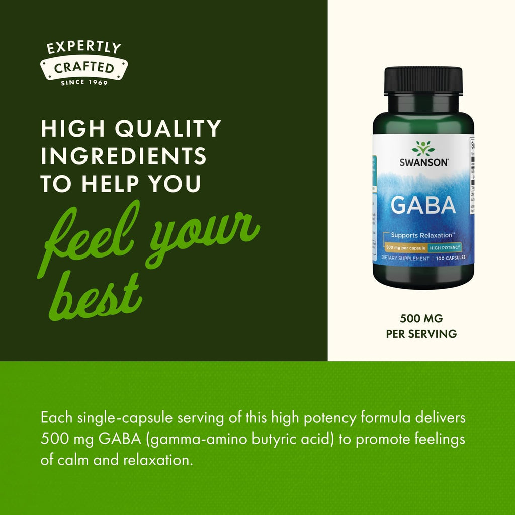 Swanson GABA Amino Acid Supplement 500 mg - 100 Capsules - image 5