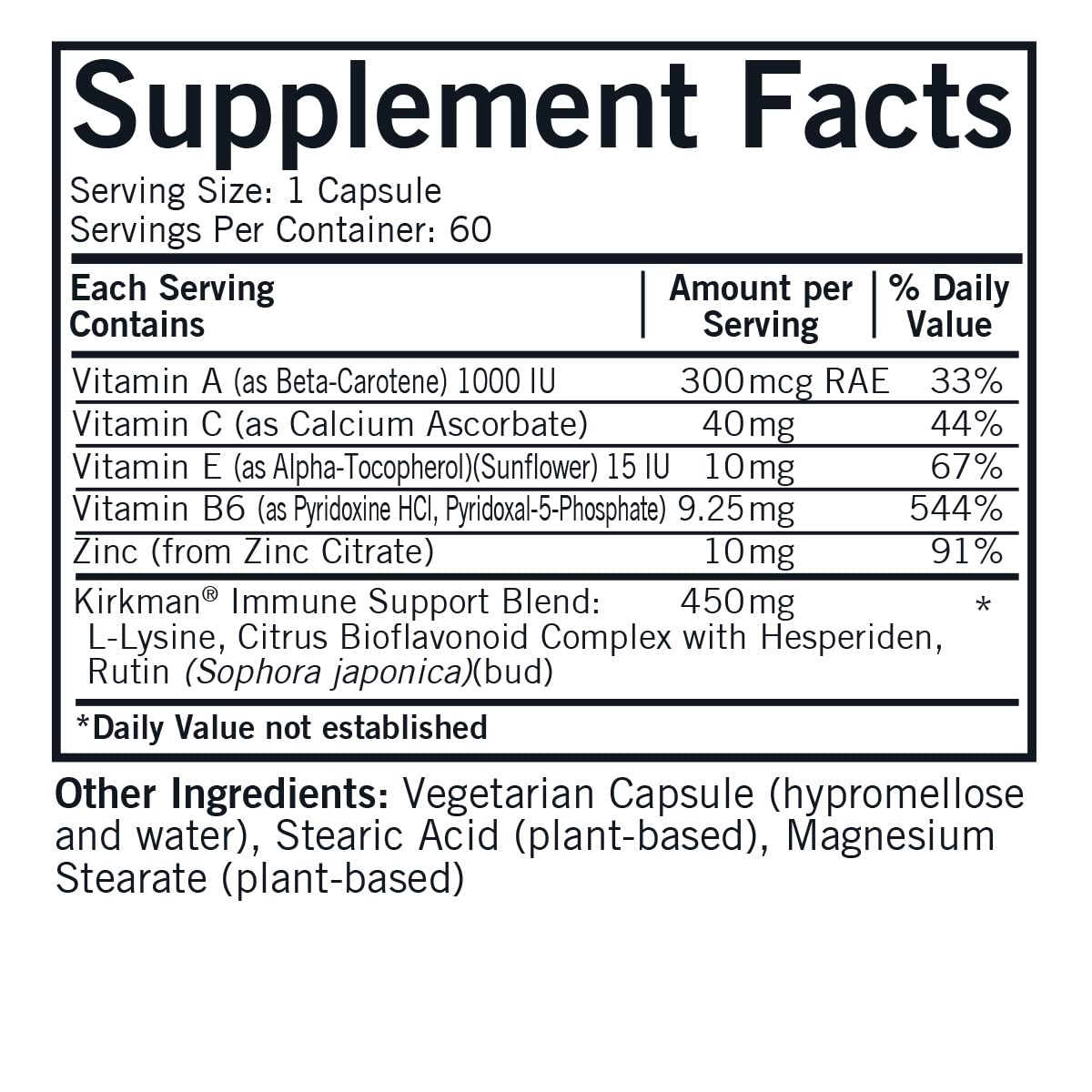 Kirkman Rose Lysine Immune - 60 Vegetarian Capsules - image 2